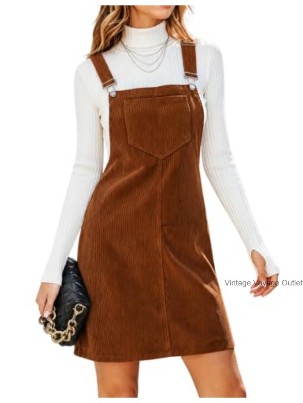 Corduroy Overall Bib Pinafore Jumpsuit Midi Dress